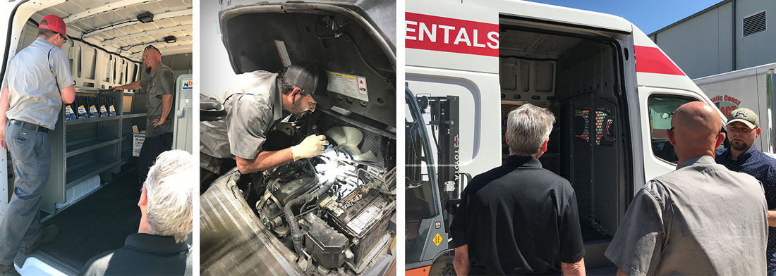Multiple images of forklift mechanics